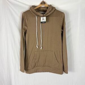 NWT Michelle Mae Polka Dot Sweater Brown Women’s Small Cowl Neck Pocket